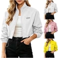 thumbnail image 1 of FRSASU Women's Cropped Rain Coats Windbreaker Jacket Stand Collar Long Sleeve Casual Drawstring Hem Streetwear Coat Yellow, 1 of 6