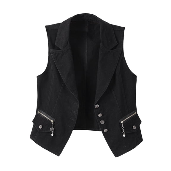 FRSASU Women's Denim Vest Solid Color Casual Button Down Casual Fashion Sleeveless Hoodless Jean Jacket Black XXL(XXL)