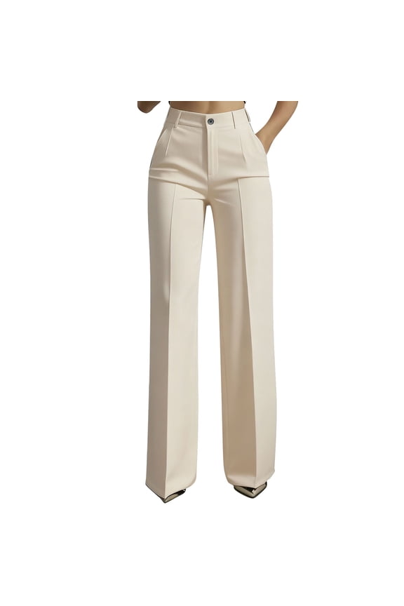 Women's Drape High Waist Super Soft Pull On Dress Pants Casual Design Straight Leg Button Pocket Pants Khaki