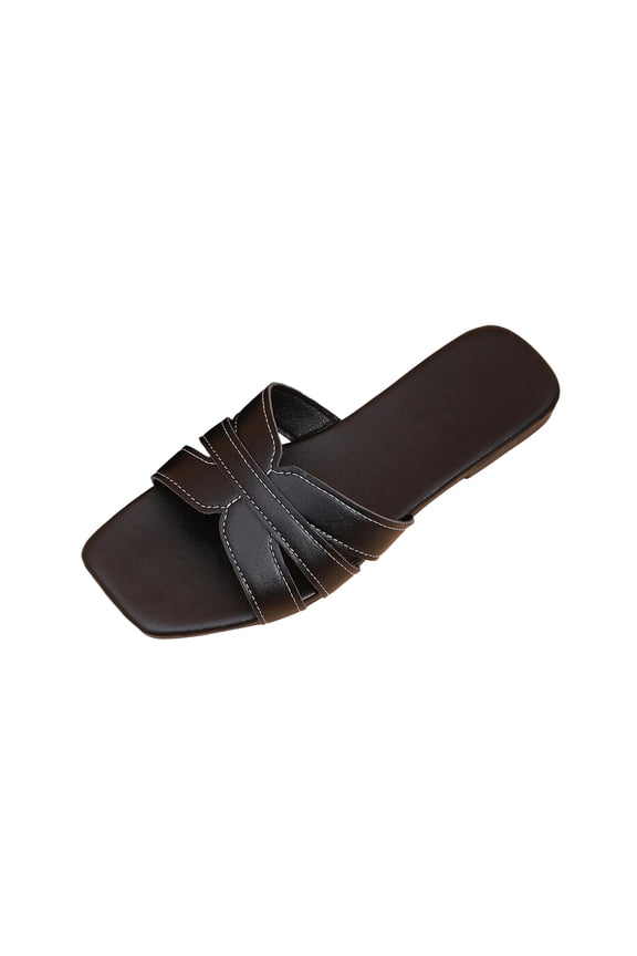 Women's Dressy Casual Flat Sandals, Elegant Comfortable Slip-On Textured Upper Versatile Dressy Style Slides Black