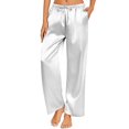 thumbnail image 1 of FRSASU Women's Elastic Waisted Straight Leg Sweatpant Silk Satin Comfy Drawstring Workout Sweat Pants Warm Casual Pant with Pocket White, 1 of 8