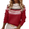 thumbnail image 1 of FRSASU Women's Fair Isle Sweater Casual Vintage Crew Neck Knitted Sweater Cute Graphic Fall Fashion Pullover Jumper Tops Red-A, 1 of 7