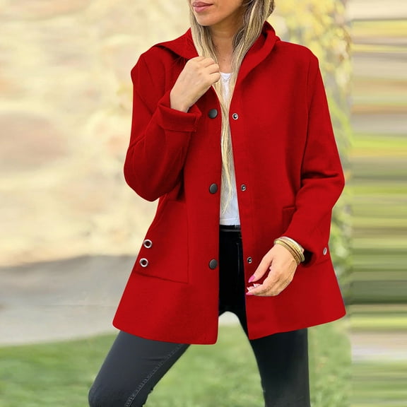 FRSASU Women's Fall Hooded Blazer Jacket - single breasted Loose long sleeved hooded casual jacket Work office Suit Red