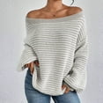 thumbnail image 1 of FRSASU Women's Fall Long Sleeve Sweaters Casual Loose Striped off Shoulder Casual Oversized Knitted Sweater Pullovers Gray, 1 of 4