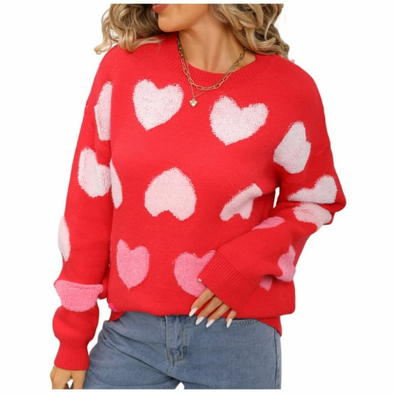 FRSASU Women's Fall Sweaters Casual Long Sleeve Pullover Round Neck Lightweight Sweatshirts Cute Blouse Tops Red