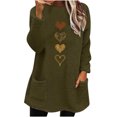 thumbnail image 1 of FRSASU Women's Fall Winter Plush Tops Love Heart Print Pullover Fleece Crewneck Sweatshirt Warm Sweater with Pockets Army Green, 1 of 5
