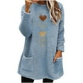 thumbnail image 1 of FRSASU Women's Fall Winter Plush Tops Love Heart Print Pullover Fleece Crewneck Sweatshirt Warm Sweater with Pockets Blue, 1 of 4
