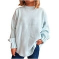 thumbnail image 1 of FRSASU Women's Fall Winter Pullover Sweater Trendy Pleated Solid Color Crew Neck Long Sleeve Knit Tops Light Blue S(S), 1 of 3