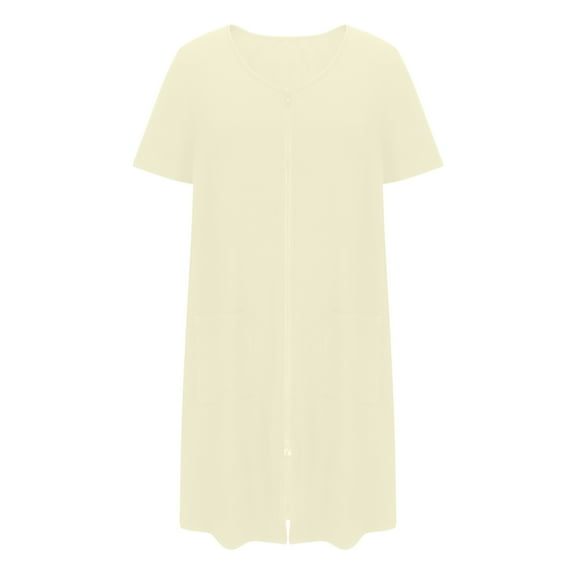 FRSASU Women's Fall/Winter Sleepwear Short Sleeves Solid Color Loose Homewear Casual Pajamas Beige