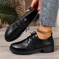 thumbnail image 1 of FRSASU Women's Fashion Casual Lace-Up Low-Top British Style Mid-Heel Loafers Leather Shoes Black, 1 of 8