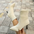 thumbnail image 1 of FRSASU Women's Fashion Casual Winter Style Solid Color Flying Woven Stretch Knitted Square Toe Socks Boots High Heel Short Boots Beige, 1 of 7