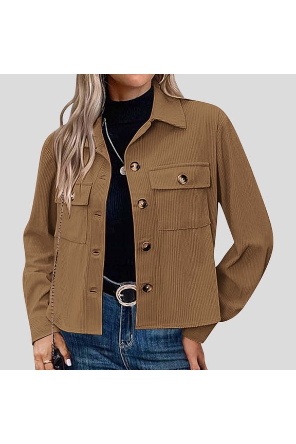 Women's Fashion Cropped Shacket Button Down Corduroy Shacket Jackets Casual Long Sleeve Crop Jackets Tops Yellow