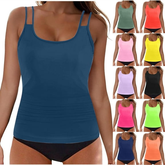 FRSASU Women's Fashion Swimsuits Tummy Control Tankini Sets Two Piece Swimwear (with Chest Cushion No Steel Ring) Yellow