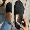 thumbnail image 1 of FRSASU Women's Fashionable Casual Comfortable Fly Mesh Breathable Shoes Solid Color Round Toe Closed Toe One-Foot Flat Shoes Black, 1 of 6