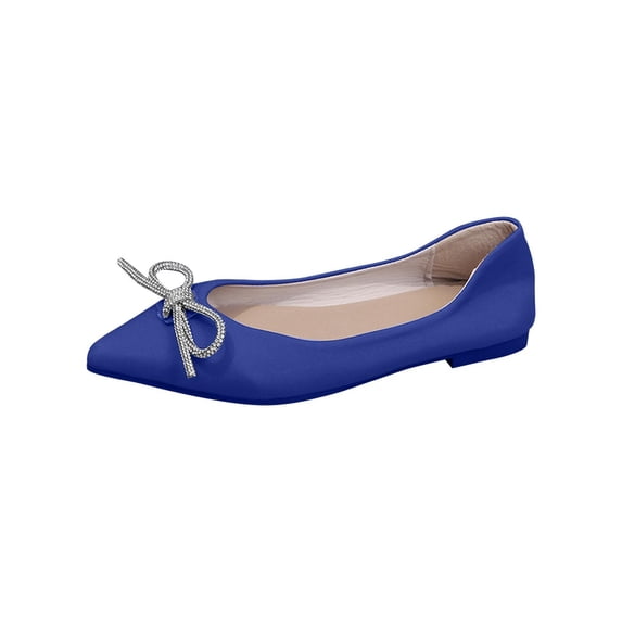 FRSASU Women's Fashionable Casual Pointed Toe Soft-Sole Spring Style Flat Rhinestone Flat Shoes Blue