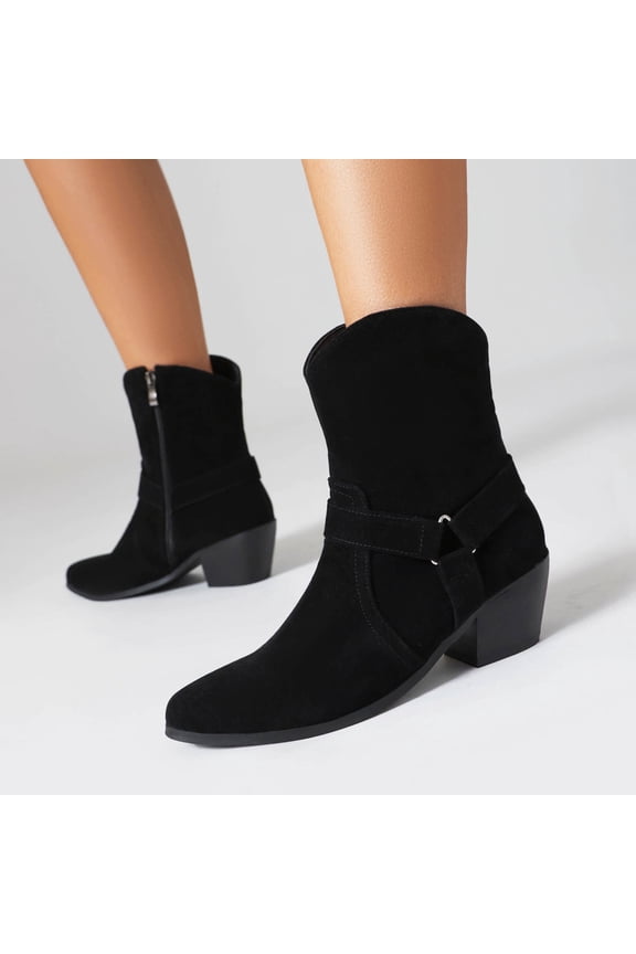 Women's Fashionable Casual Versatile Cool Eye-Catching Fall and Winter Style Comfortable High-End British Western Cowboy Boots Black