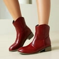 thumbnail image 1 of FRSASU Women's Fashionable Casual Versatile Cool Winter Solid Color Short Boots Thick Low Heel Ankle Boots Red, 1 of 7
