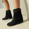 thumbnail image 1 of FRSASU Women's Fashionable Casual Versatile Cool Winter Tassel Sleeve Boots Short Boots Thick Heel Ankle Boots Black, 1 of 8