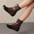thumbnail image 1 of FRSASU Women's Fashionable Casual Versatile Cool and Stylish Winter Round Toe Color Matching Fashion Flat Ankle Boots Brown, 1 of 6