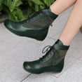 thumbnail image 1 of FRSASU Women's Fashionable Casual Versatile Cool and Stylish Winter Round Toe Lace-Up Fashion Flat Ankle Boots Green, 1 of 9