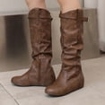 thumbnail image 1 of FRSASU Women's Fashionable Casual Versatile Trendy and Stylish Winter Style Inner Height-Enhancing Belt Buckle Round Toe High Boots Brown, 1 of 9