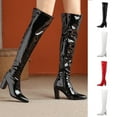 thumbnail image 1 of FRSASU Women's Fashionable Casual Winter Long Solid Color Patent Leather Pointed Side Zipper Thick Heel High Heel Over the Knee Boots White, 1 of 6