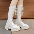 thumbnail image 1 of FRSASU Women's Fashionable Casual Winter Style Knee-High Boots Solid Color Front Lace-Up Thick Sole Block Heel Knee-High Boots White, 1 of 9