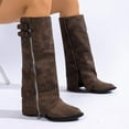 thumbnail image 1 of FRSASU Women's Fashionable Casual Winter Style Knee-High Boots with Solid Color Pointed Toe Side Zipper Thick Heel Mid-Heel Knee-High Boots Brown, 1 of 9