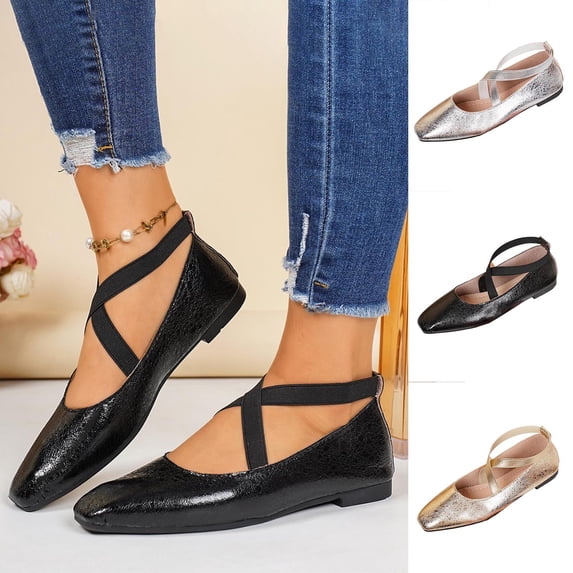 FRSASU Women's Fashionable Metallic Mary Jane Ballet Flats with Strap, Casual Lightweight Nonslip Slip on Footwear Silver