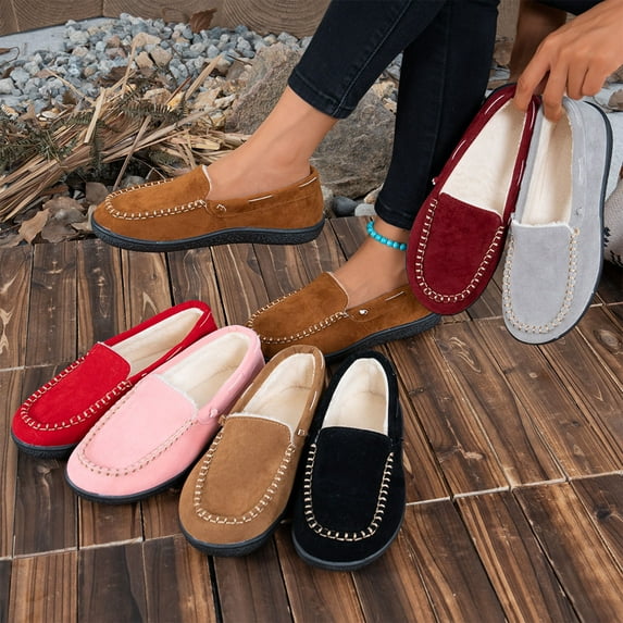 FRSASU Women's Fashionable and Casual Solid Color Lightweight Moccasins Lining Work Flat Shoes Wine