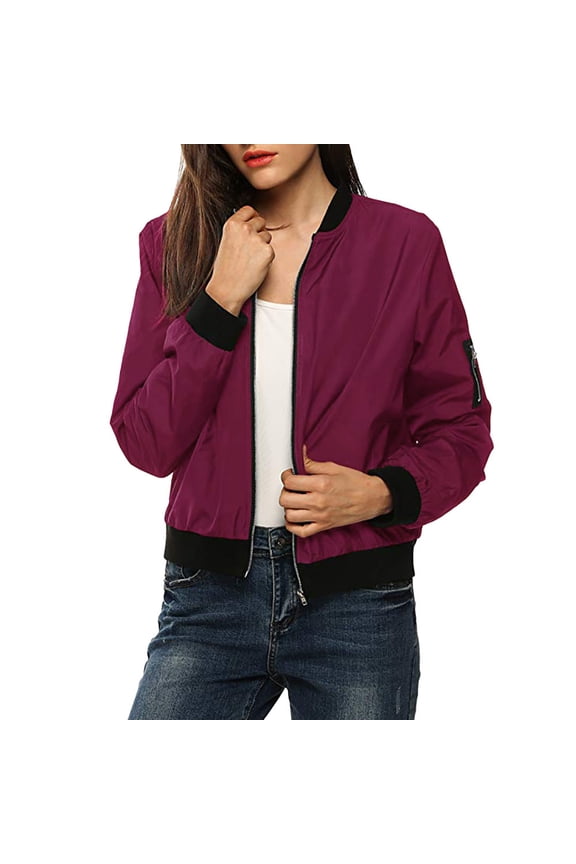 Women's Fashionable and Comfortable Casual Jacket Lightweight Jackets Windbreaker Zip-up Spring Fall Outerwear Red