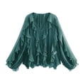 thumbnail image 1 of FRSASU Women's Fashionable comfortable and casual new long sleeved multi-layer shirt long sleeved V-neck top Green, 1 of 3