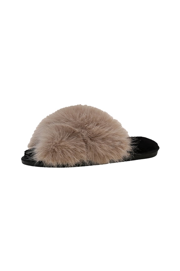 Women's Faux Fur Slides Slippers Fluffy Fuzzy Sandals Open Toe Furry Slide Flip Flop Indoor Outdoor Wear Beige