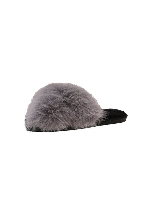 Women's Faux Fur Slides Slippers Fluffy Fuzzy Sandals Open Toe Furry Slide Flip Flop Indoor Outdoor Wear Gray