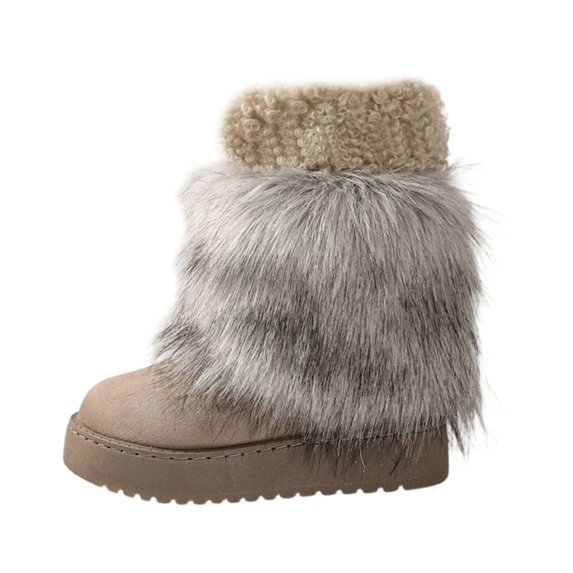 FRSASU Women's Faux Fur Winter Snow Boot Fuzzy Fluffy Mid-Calf Snow Boots Suede Warm Fur Lined Booties Khaki