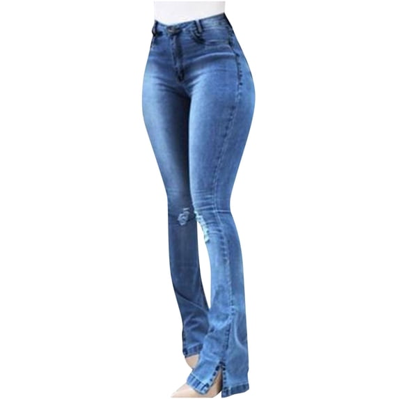 FRSASU Women's Flare Bell Bottom Jeans High Waisted Wide Leg Bootcut Jeans Stretchy Denim Pants Sky Blue