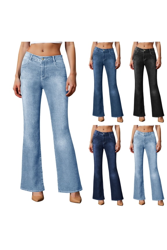 Women's Flare High Waisted Wide Leg Jeans Baggy Stretch Slim Fit Straight Leg Trendy Denim with Pockets Light Blue