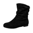 thumbnail image 1 of FRSASU Women's Flat Mid‑Calf Boots Faux Suede Round Toe Pull‑On Casual Mid Boots, Soft Comfortable Fall Winter Boots Black, 1 of 8