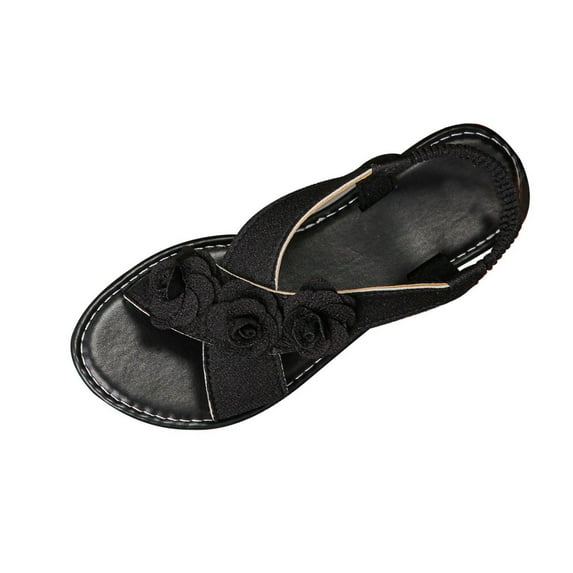 FRSASU Women's Flat Sandal with Bowknot Decoration, Outdoor Casual Shoes, Floral Summer Beach Open Toe Sandals Black