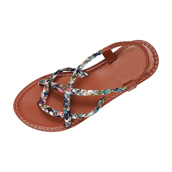 FRSASU Women's Flat Sandals Strappy Dressy Ankle Strap Casual Summer Beach Thong Sandals Brown