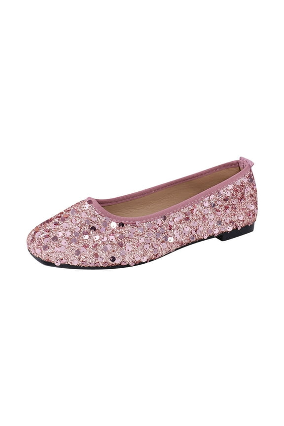 Women's Flat Shoes Shiny Glitter Flat Shoes Fashion Casual Spring Summer Round Toe Closed Toe Shallow Mouth Flat Shoes Pink 8.5(41)
