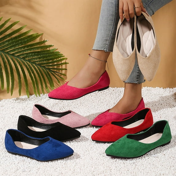 FRSASU Women's Flats Classic Candy Colored Cute Slip On Ballet Shoes Soft Solid Dress Flat Shoes Red