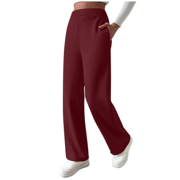 FRSASU Women's Fleece Pants Water Resistant Winter Solid Color thermal Warm High Waist Leggings Yoga Pants with Pockets Wine