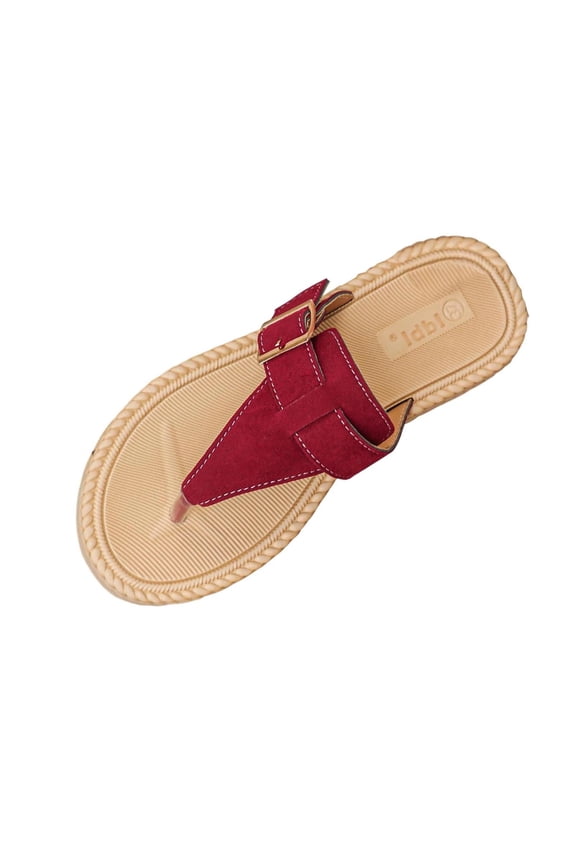 Women's Flip Flops T-Strap Bohemian Flat Sandals,Wide Width Woven Dressy Thong Sandals, Slip On Casual Summer Beach Walking Shoes Red