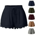thumbnail image 1 of FRSASU Women's Floral Lace Trim Shorts Casual Summer Plus Size High Waist Drawstring Pleated Dressy Short Wine, 1 of 6