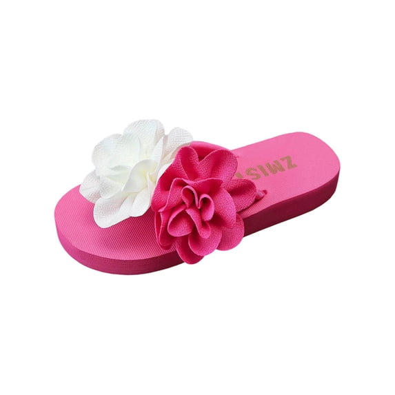 FRSASU Women's Flower Appliques Summer Flip Flops Boho Open Toe Slip On Flat Sandals Beach Vacation Slippers Hot Pink