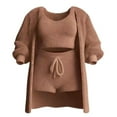 thumbnail image 1 of FRSASU Women's Fuzzy 3 Piece Outfits Fleece Warm Cardigan Crop Top Shorts Sets Pajamas Loungewear Sets Khaki, 1 of 2