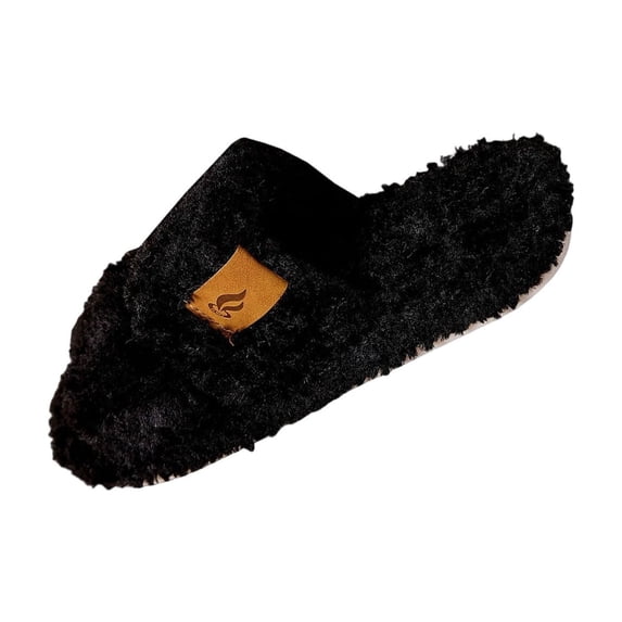 FRSASU Women's Fuzzy Open Toe Slippers Indoor Cozy Memory Foam Slip On House Slides Shoes for Women Black