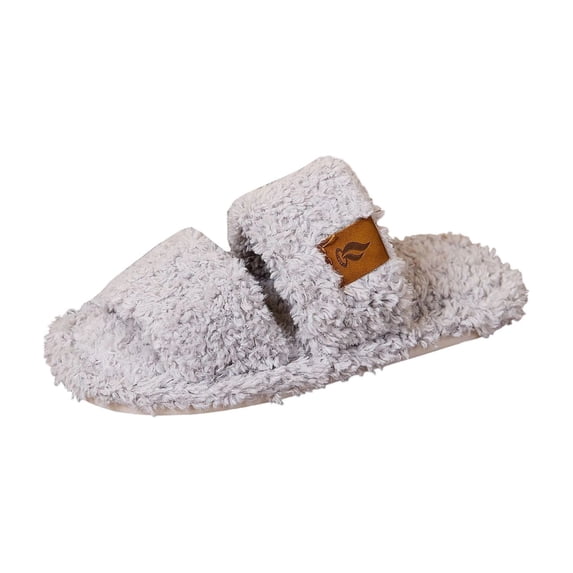 FRSASU Women's Fuzzy Open Toe Slippers Indoor Cozy Memory Foam Slip On House Slides Shoes for Women Gray