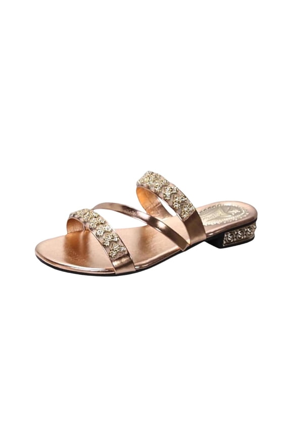 Women's Gold Strappy Wedge Sandals, Dressy Summer Sparkly Shoes,Slip on Heeled Nude Black Strappy for Party Wedding Dress Rose Gold